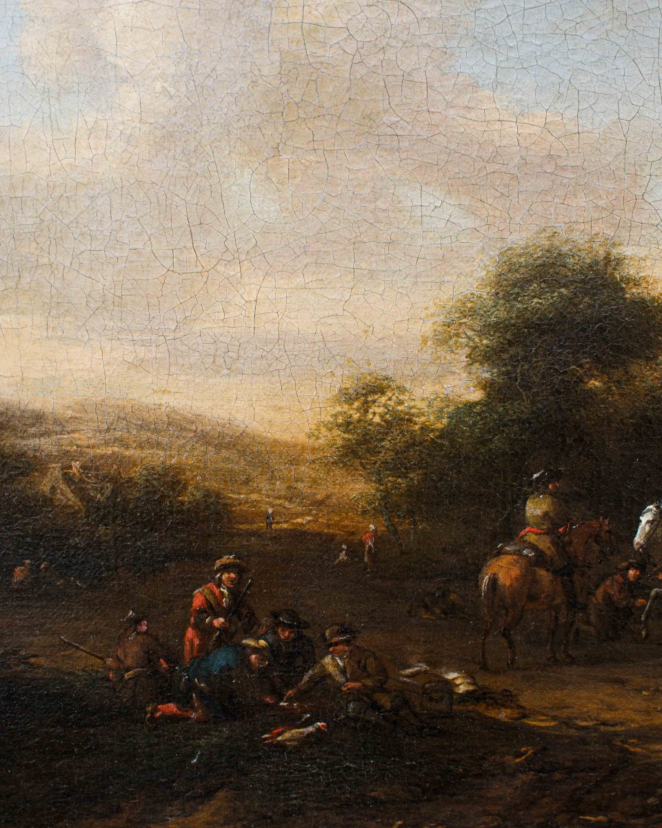 Barent Gael (1630/1635 – 1698), Coppia di paesaggi con scene di genere-photo-8