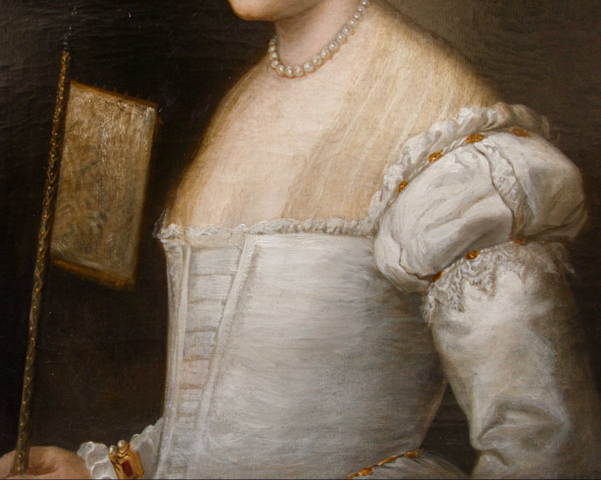 Scuola veneziana, XVIII secolo, Ritratto di gentildonna con ventaglio-photo-3