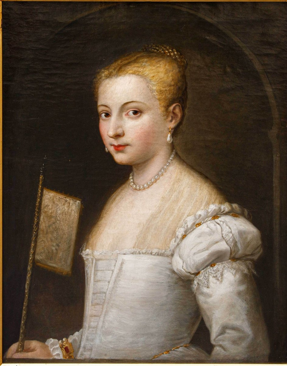 Scuola veneziana, XVIII secolo, Ritratto di gentildonna con ventaglio-photo-6