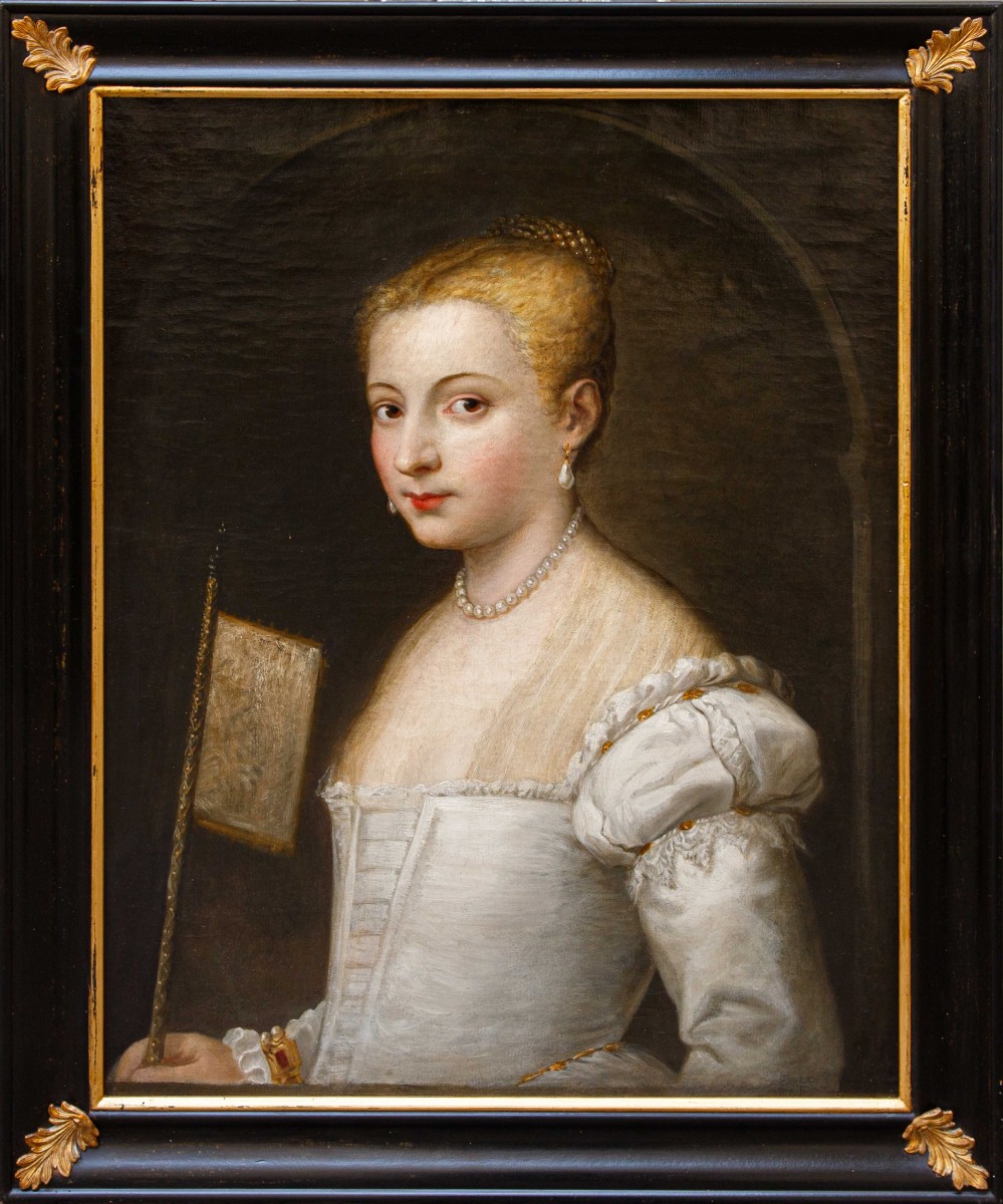 Scuola veneziana, XVIII secolo, Ritratto di gentildonna con ventaglio