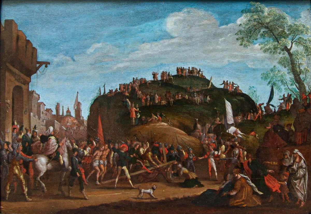 Seguace di Jacques Caillot, prima metà del XVIII secolo, Salita al calvario-photo-4