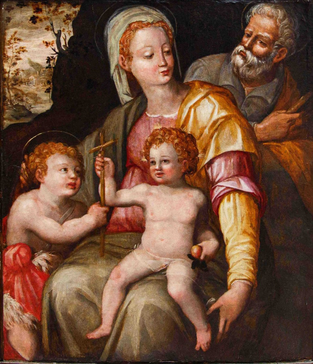 XVI secolo, scuola toscana, Sacra famiglia con San Giovannino-photo-5