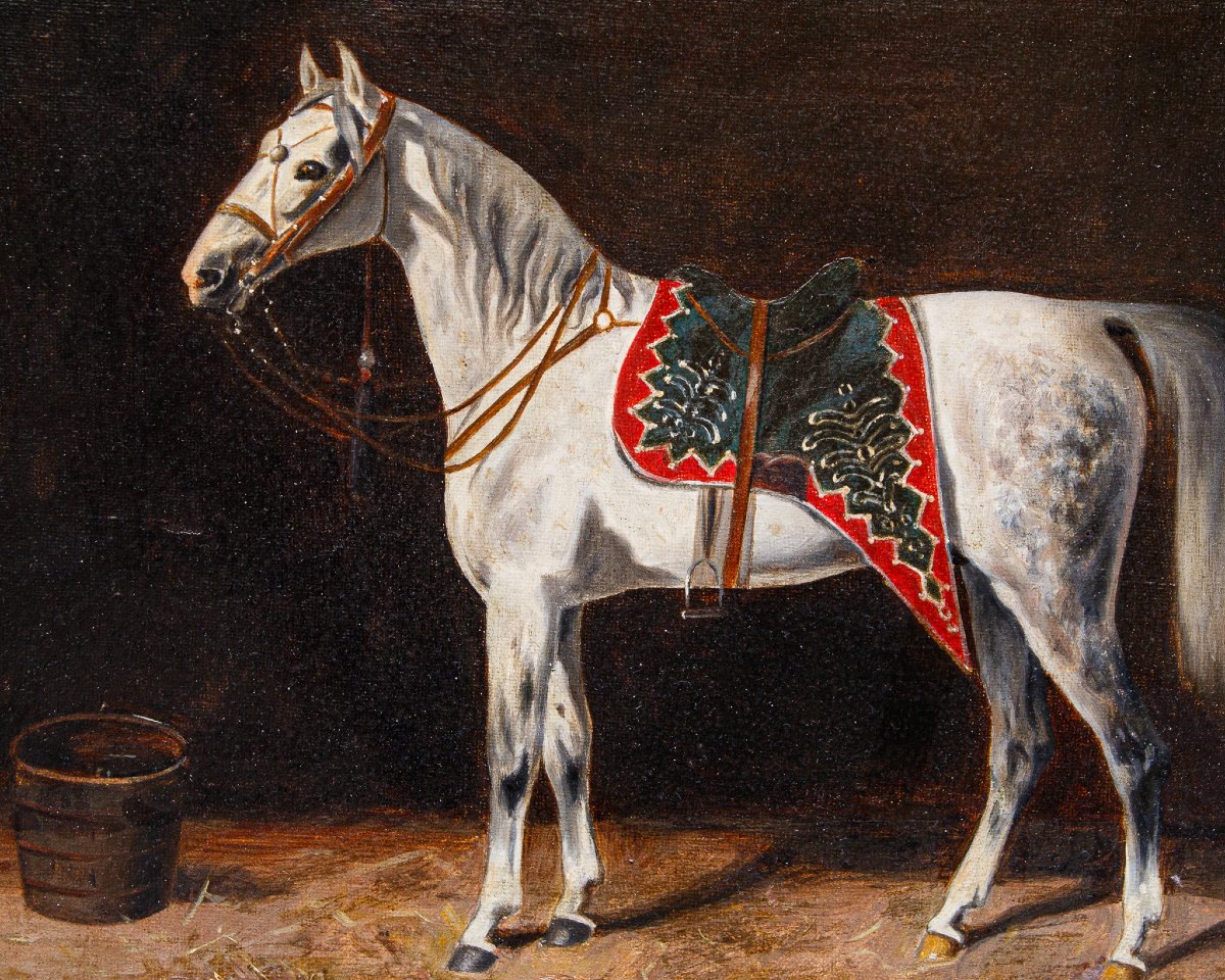 Emil Volkers (Birkenfeld, 1831 - Dusseldorf, 1905), attr., Coppia di cavalli-photo-1
