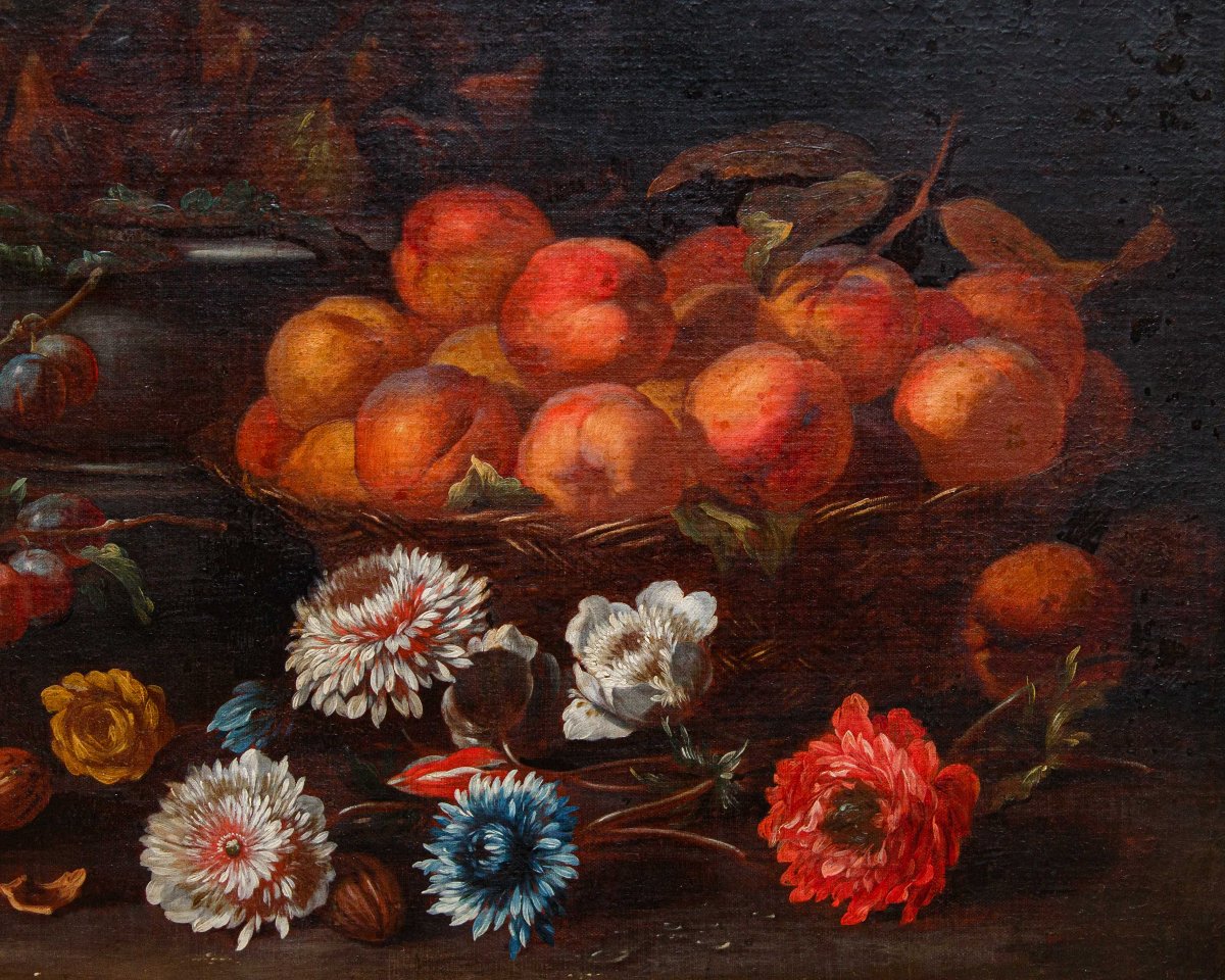 Natura morta con fichi, pesche, uva e fiori-photo-6