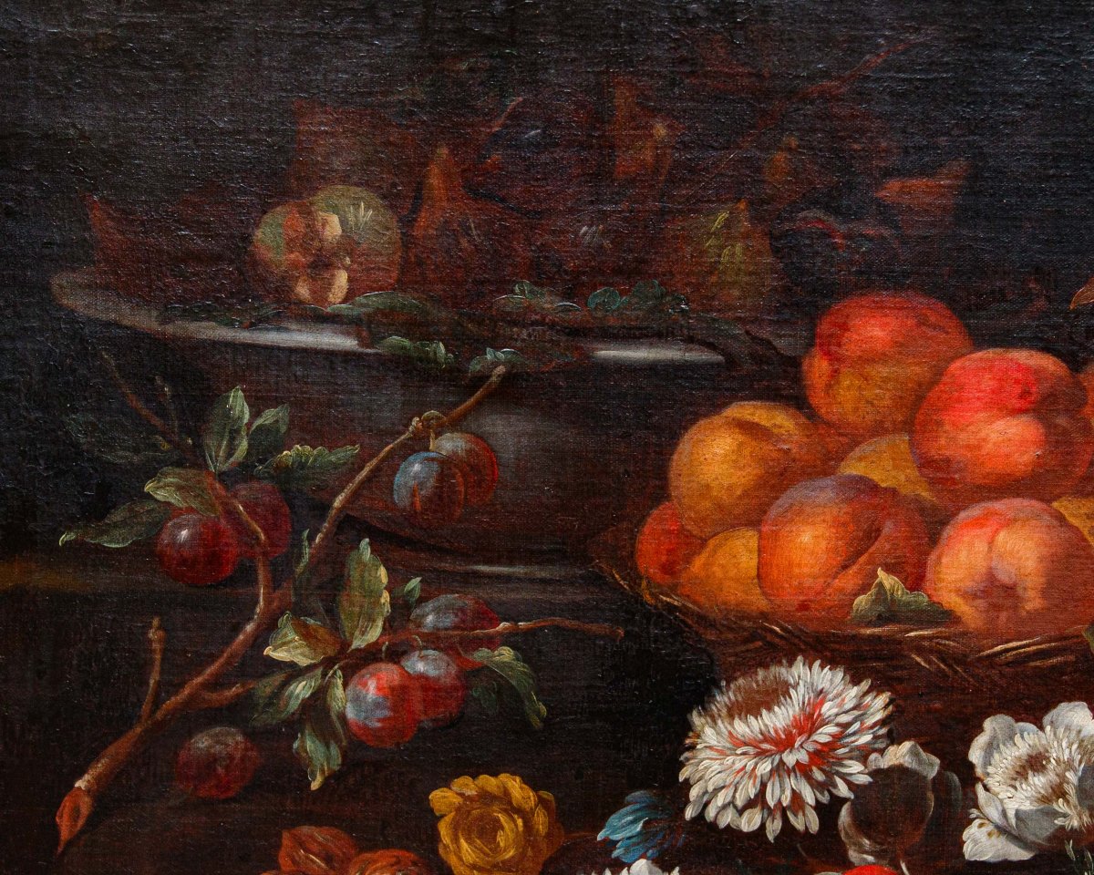 Natura morta con fichi, pesche, uva e fiori-photo-7