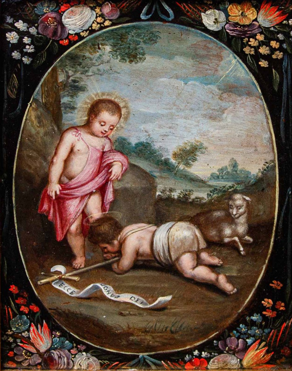 Scuola fiamminga, secondo terzo del XVII secolo, Bambino con San Giovannino-photo-2