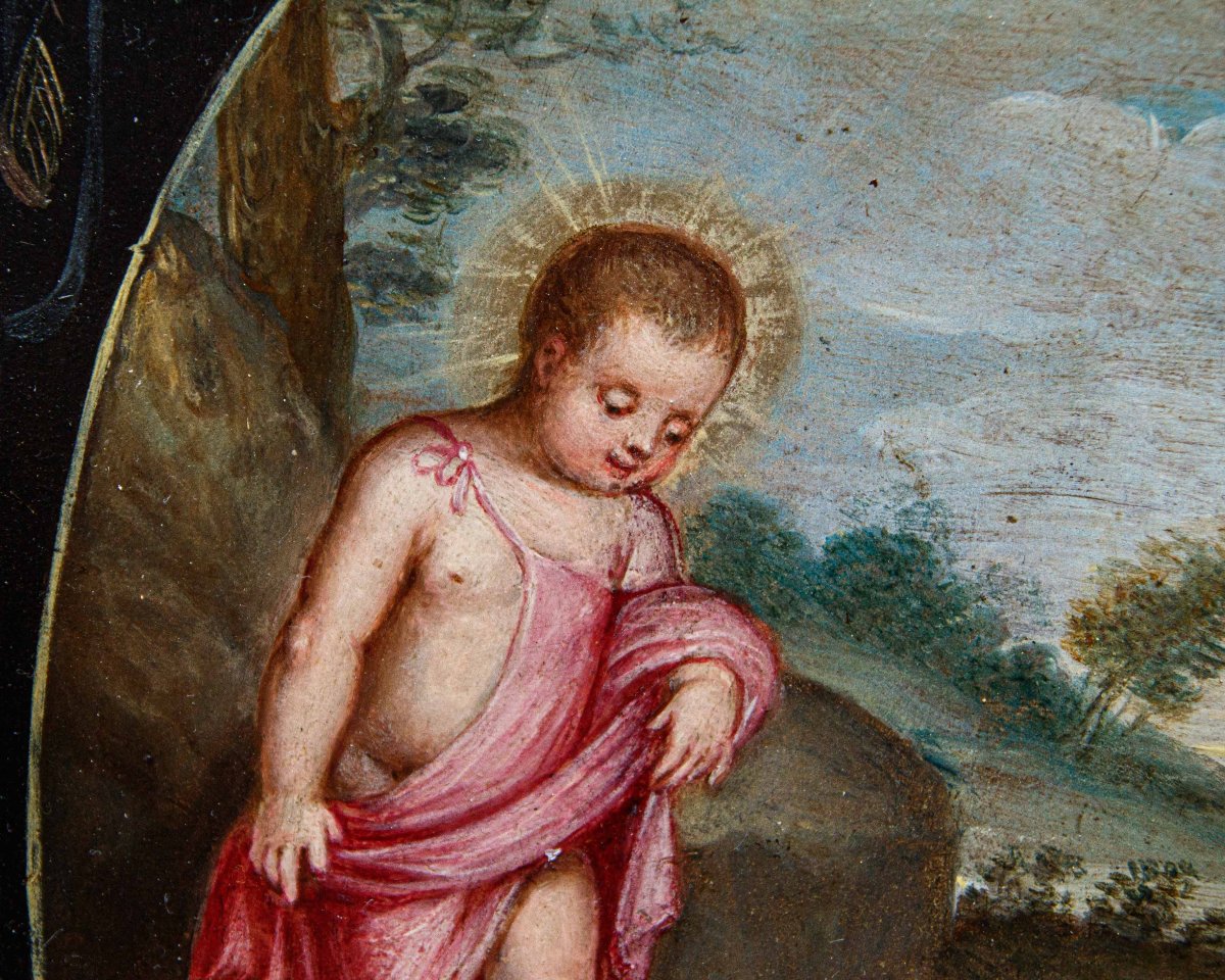 Scuola fiamminga, secondo terzo del XVII secolo, Bambino con San Giovannino-photo-3