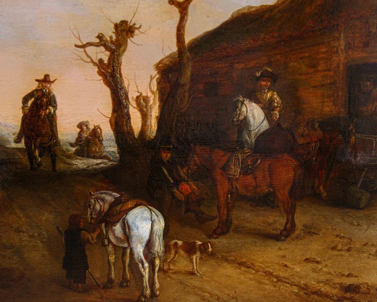 Seguace di Dirk Stoop (Dordrecht, 1610 – Utrecht, 1686), Sentiero con viandanti-photo-3