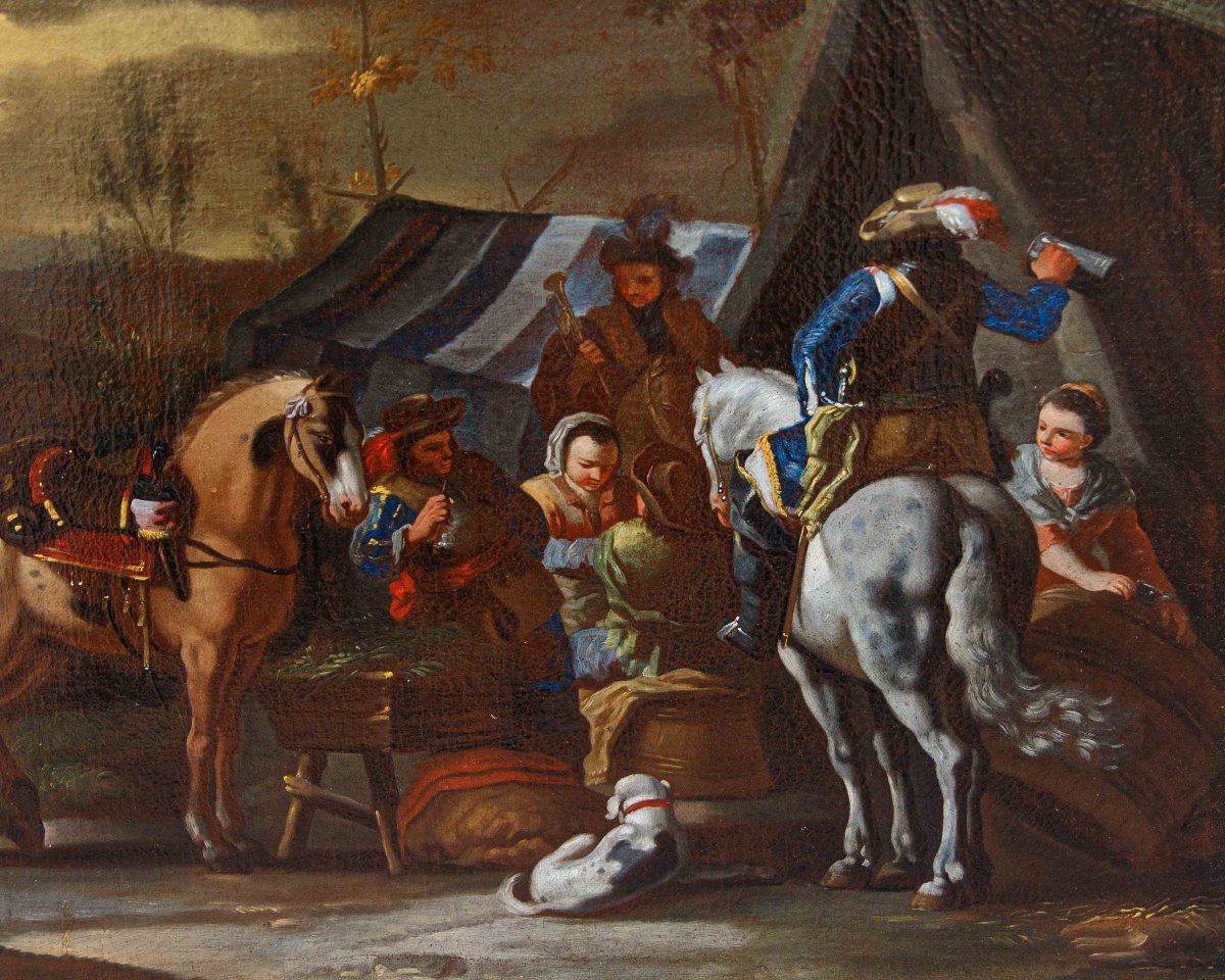 Scuola fiamminga, XVII secolo, Sosta di cavalleria-photo-2