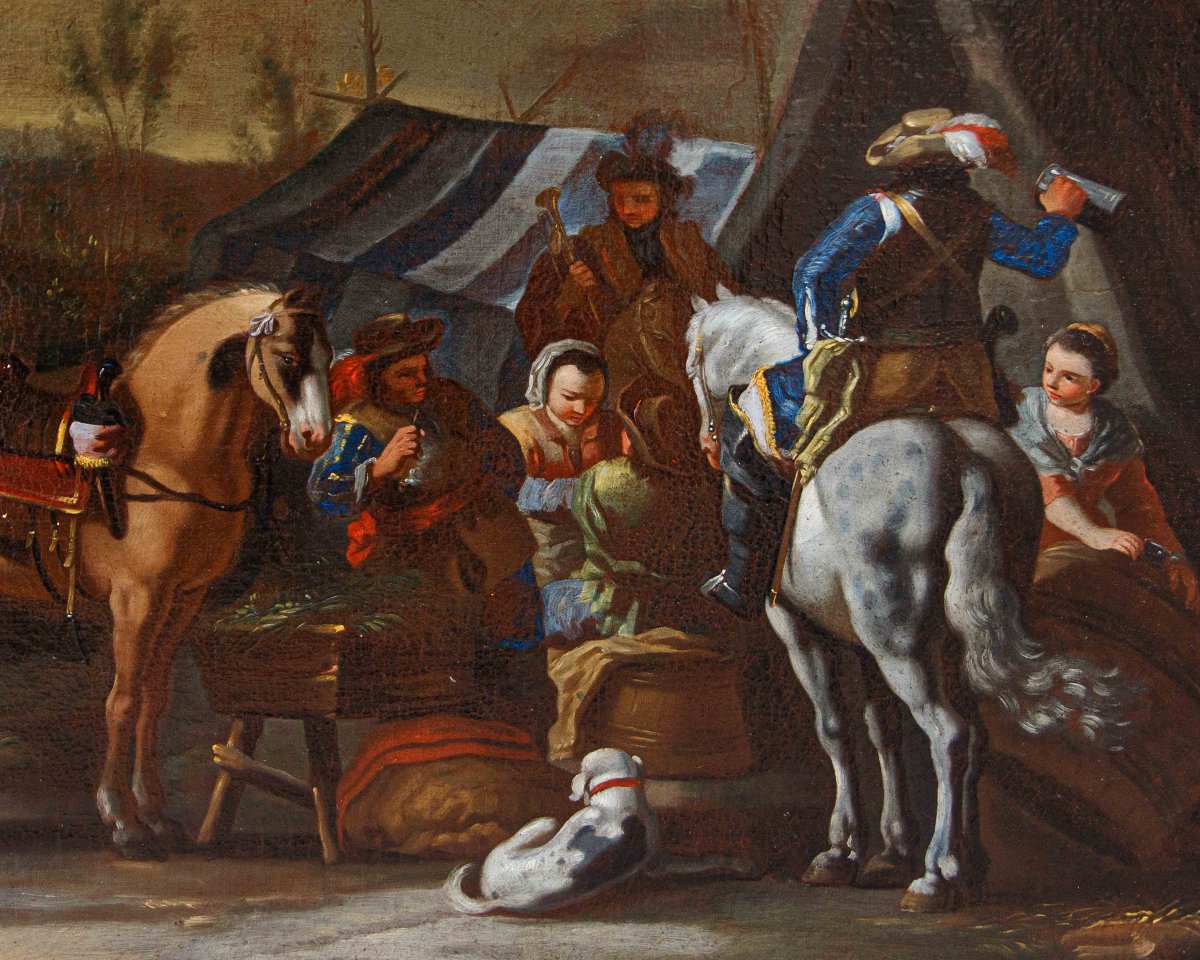 Scuola fiamminga, XVII secolo, Sosta di cavalleria-photo-2