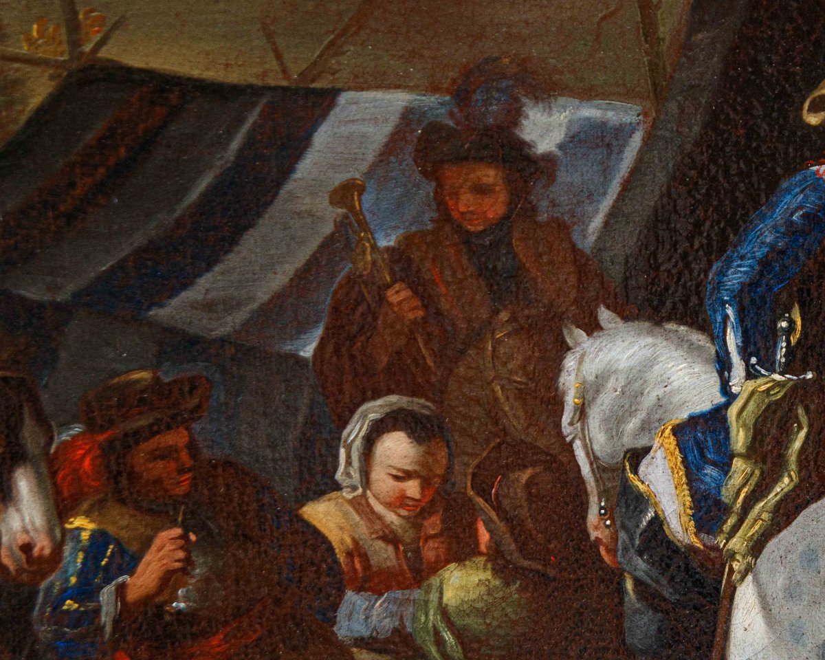 Scuola fiamminga, XVII secolo, Sosta di cavalleria-photo-7