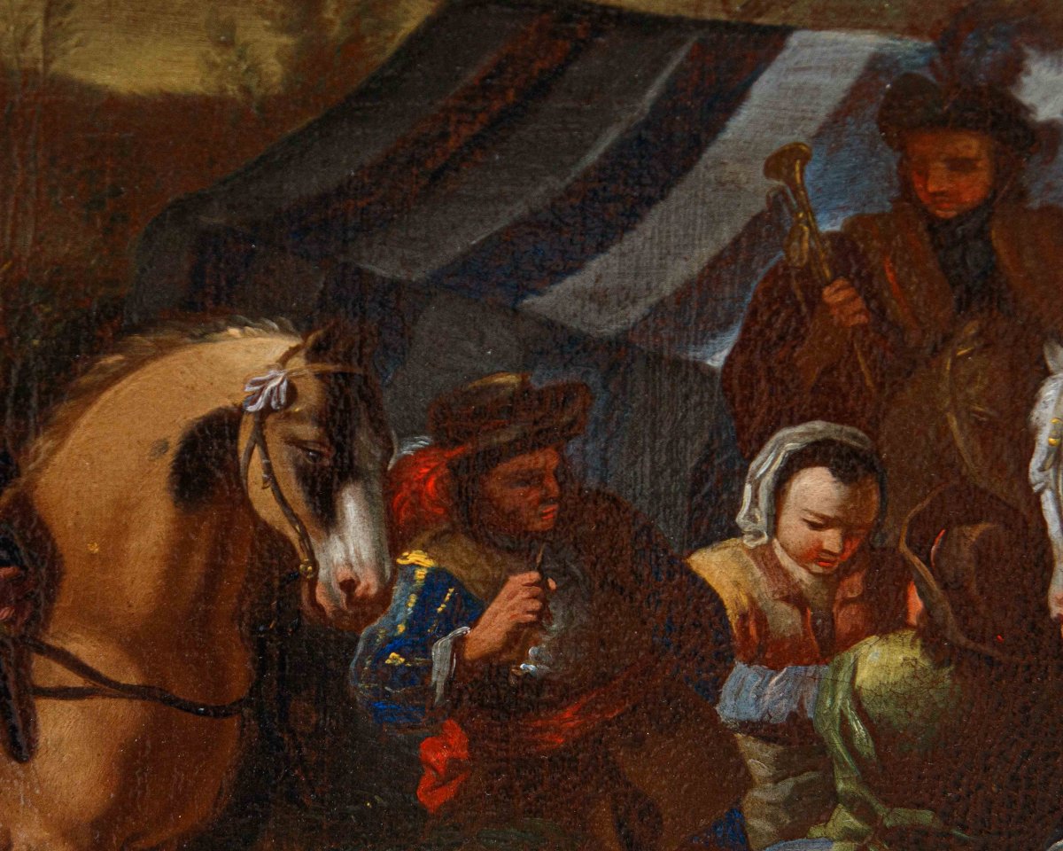 Scuola fiamminga, XVII secolo, Sosta di cavalleria-photo-8