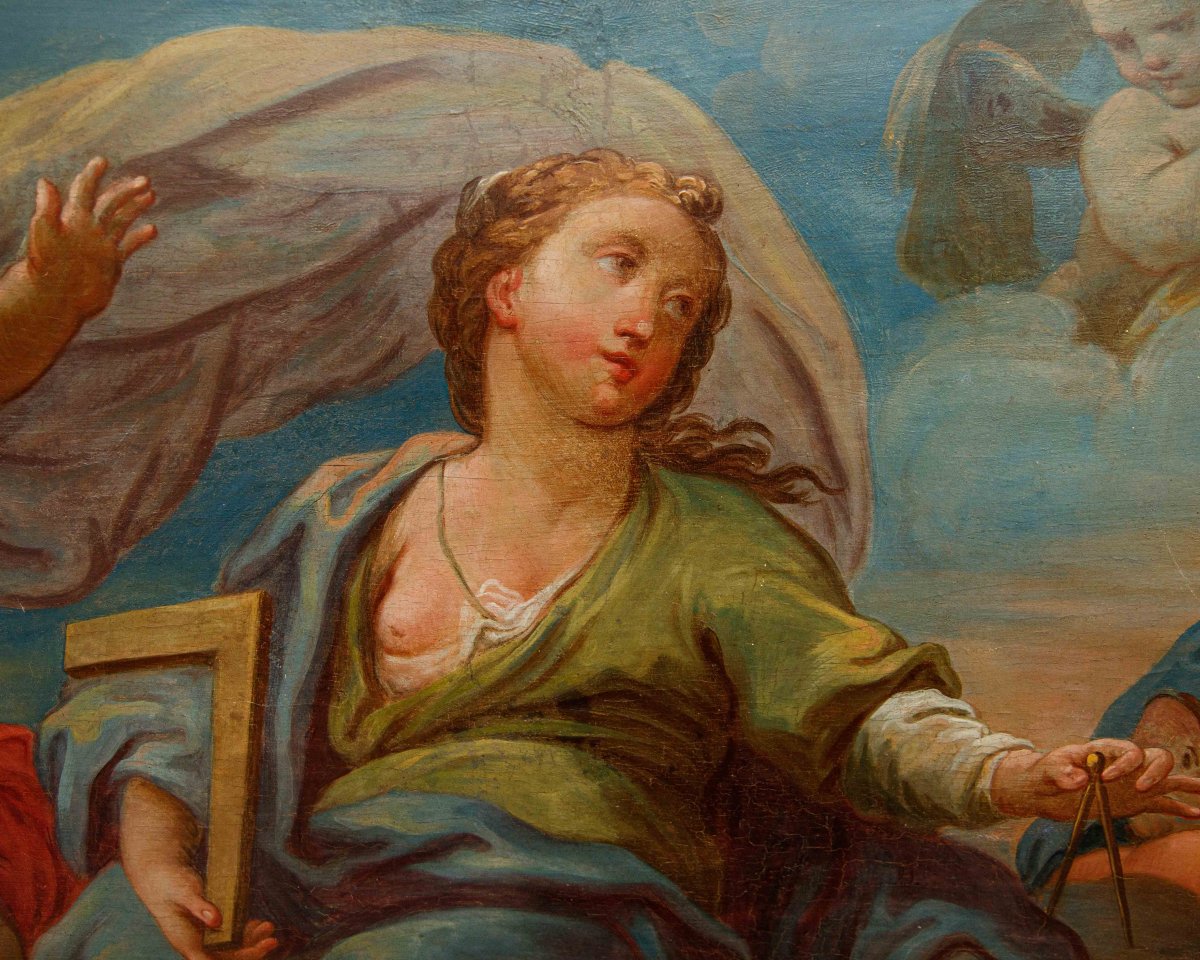 Scuola emiliana, XVIII secolo, Allegorie della Geometria e della Poesia-photo-6
