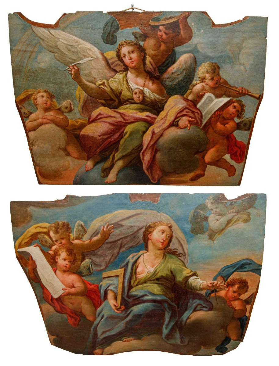 Scuola emiliana, XVIII secolo, Allegorie della Geometria e della Poesia