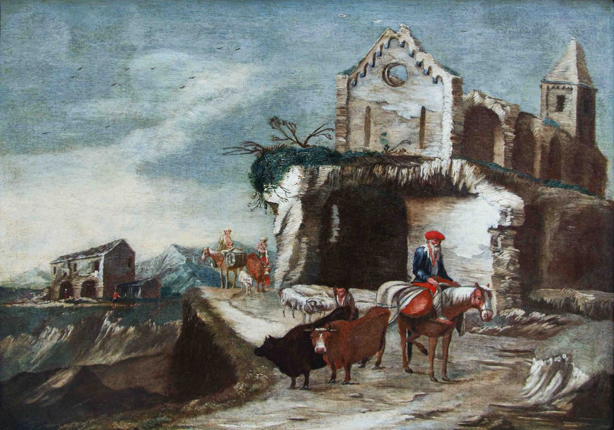Antonio Travi detto il Sestri, Paesaggio con rovine, contadini e pastori-photo-3