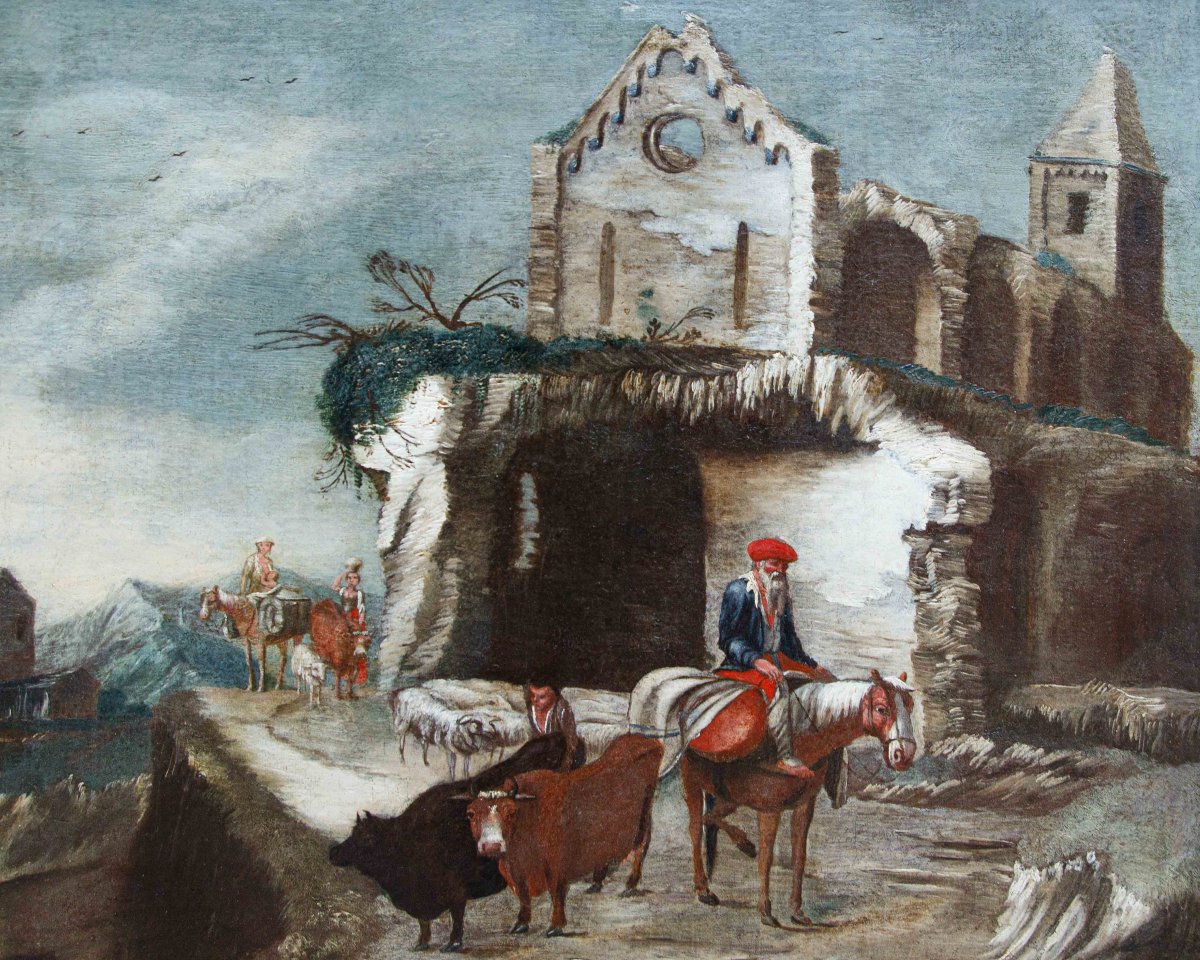 Antonio Travi detto il Sestri, Paesaggio con rovine, contadini e pastori-photo-2