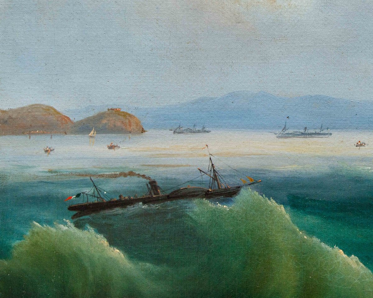 XIX secolo,  Due vedute marine con il castello aragonese di Baia e del Golfo di Napoli-photo-6