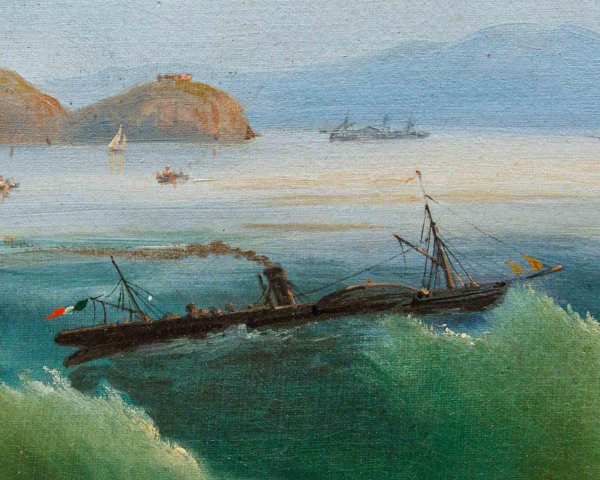 XIX secolo,  Due vedute marine con il castello aragonese di Baia e del Golfo di Napoli-photo-8