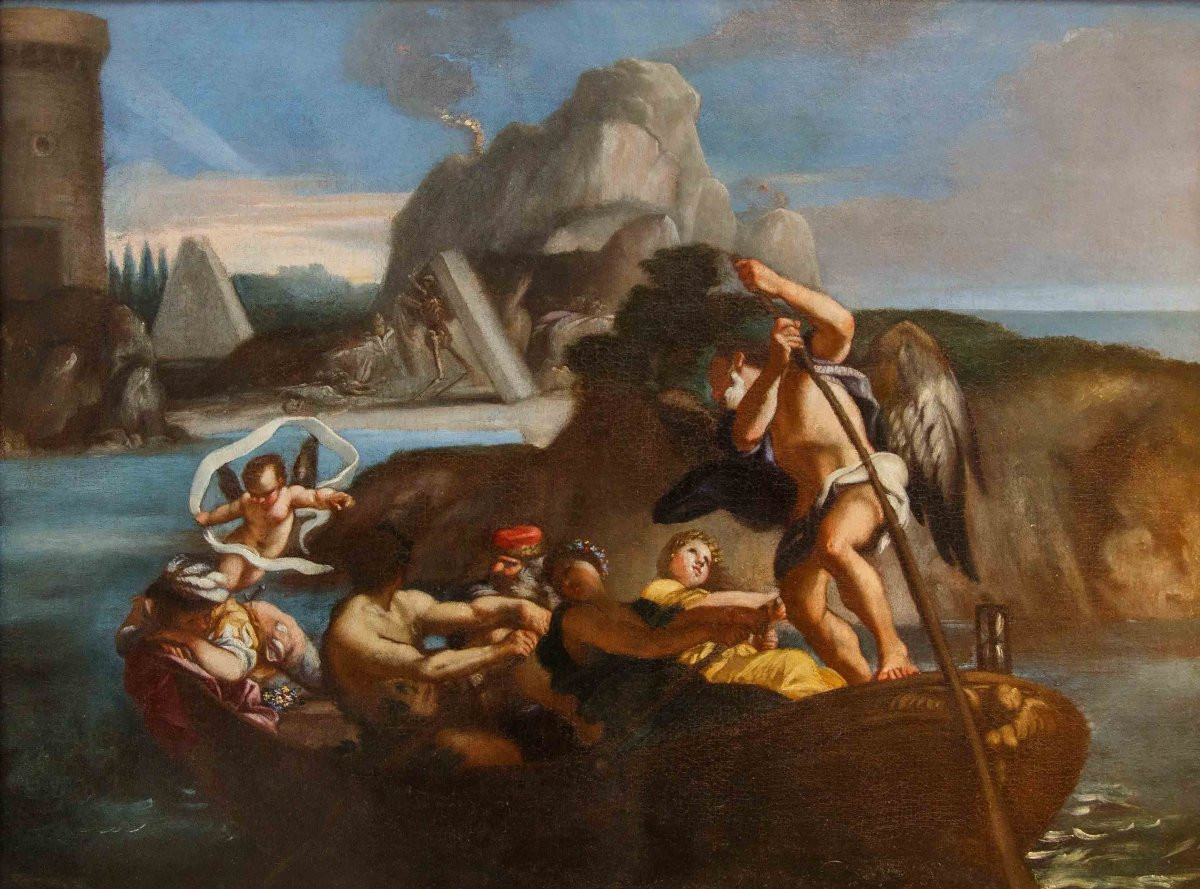 Scuola napoletana, XVII secolo,  Caronte traghetta le anime-photo-2