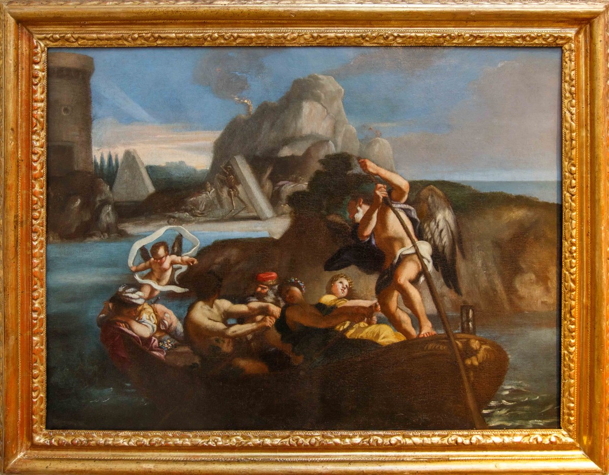 Scuola napoletana, XVII secolo,  Caronte traghetta le anime