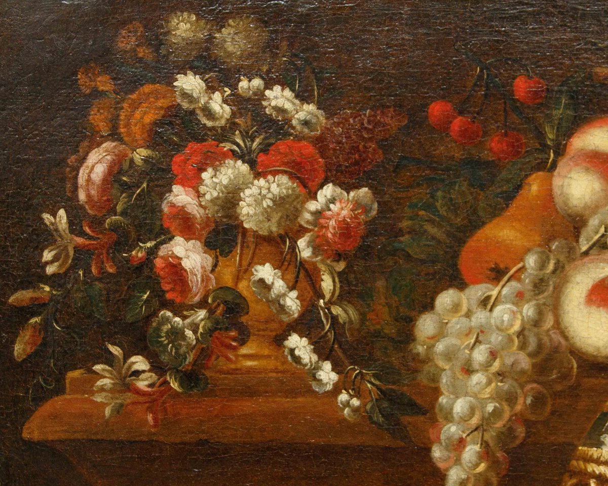 Scuola romana del secolo XVIII, Natura morta con fiori e frutta -photo-2