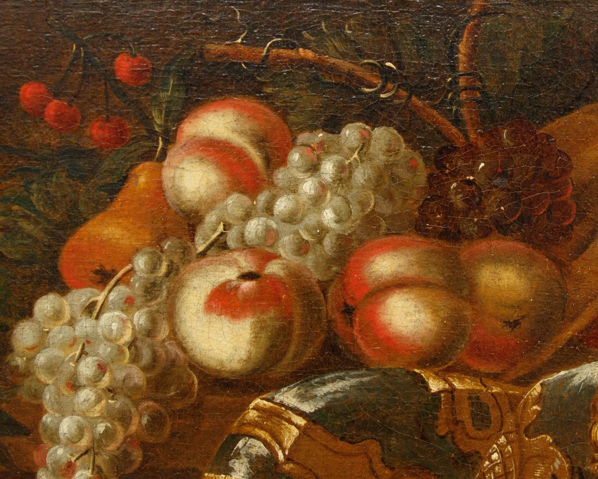 Scuola romana del secolo XVIII, Natura morta con fiori e frutta -photo-4