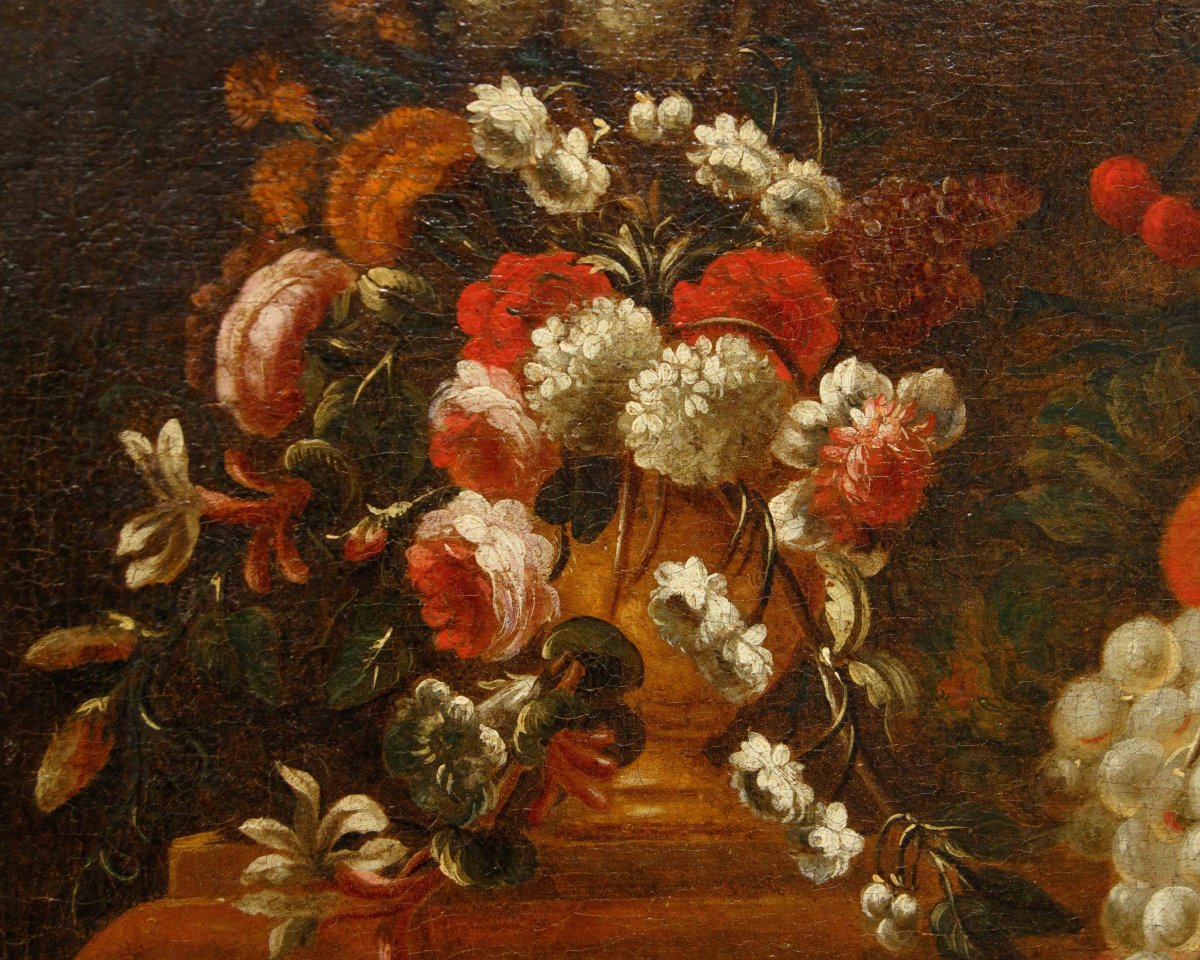 Scuola romana del secolo XVIII, Natura morta con fiori e frutta -photo-5