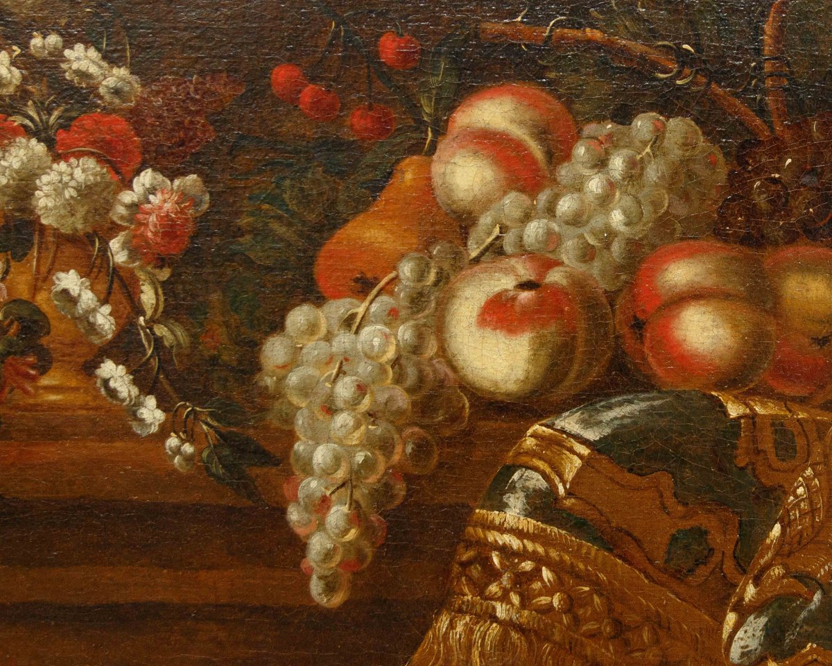 Scuola romana del secolo XVIII, Natura morta con fiori e frutta -photo-7