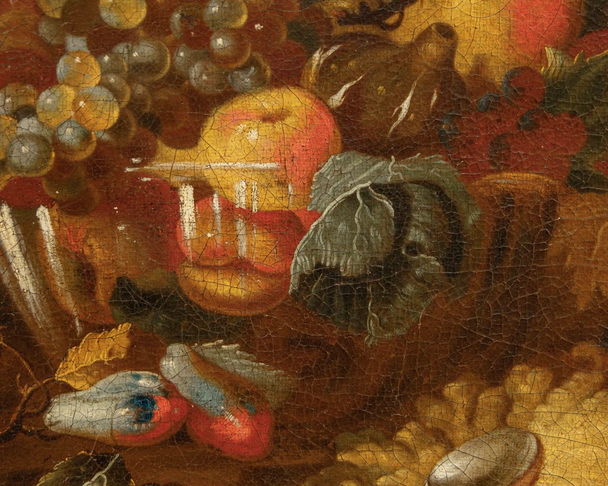 Bottega degli Spadino,  Natura morta con frutta, zucca e scimmia-photo-5