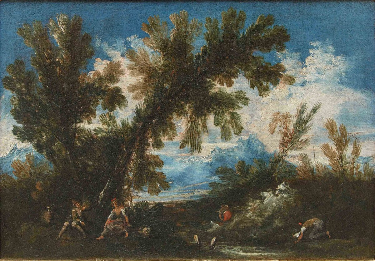 Bottega di Antonio Francesco Peruzzini (1643 o 1646 – 1724)  Paesaggio con figure-photo-3