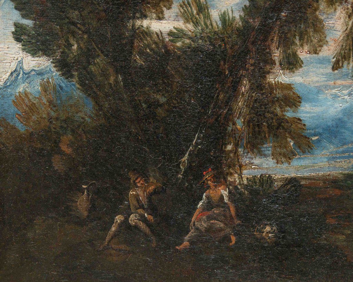 Bottega di Antonio Francesco Peruzzini (1643 o 1646 – 1724)  Paesaggio con figure-photo-1