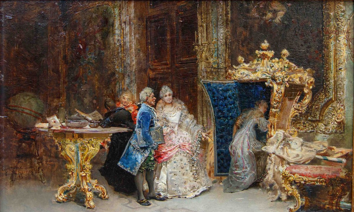 Sebastiano Guzzone (Militello, 1856 - Firenze, 1890), Interno con figure in costume, 1885-photo-3