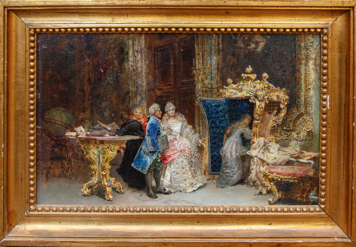 Sebastiano Guzzone (Militello, 1856 - Firenze, 1890), Interno con figure in costume, 1885