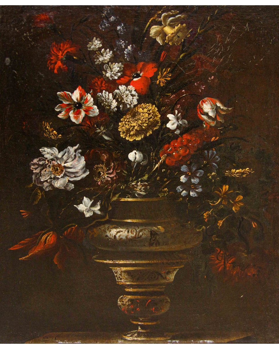 Cerchia di Mario dei Fiori (Roma 1603 – 1673), Coppia di Nature morte con vasi di fiori-photo-3