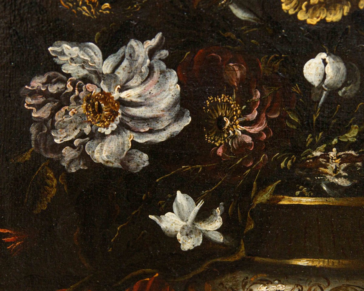 Cerchia di Mario dei Fiori (Roma 1603 – 1673), Coppia di Nature morte con vasi di fiori-photo-4