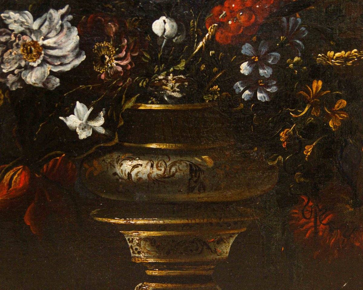 Cerchia di Mario dei Fiori (Roma 1603 – 1673), Coppia di Nature morte con vasi di fiori-photo-6