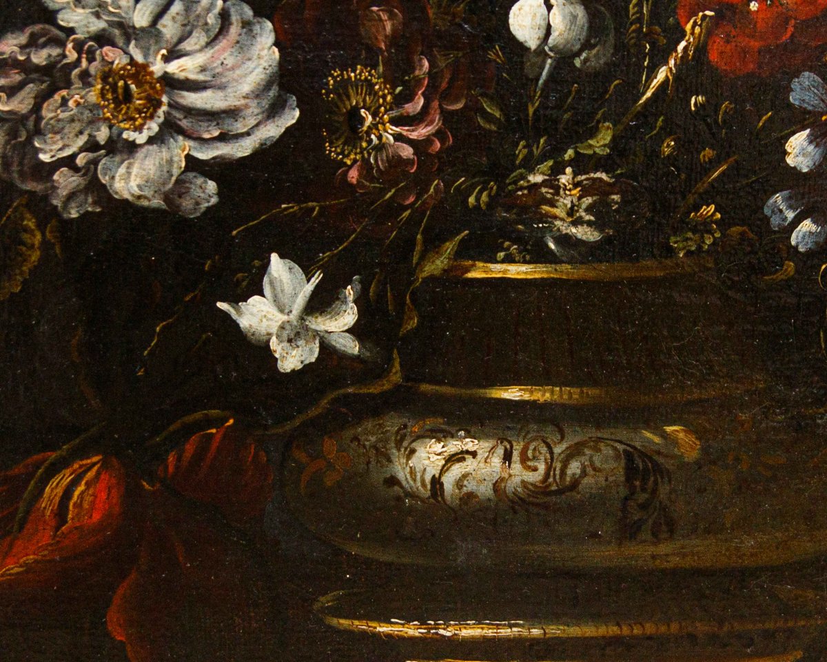 Cerchia di Mario dei Fiori (Roma 1603 – 1673), Coppia di Nature morte con vasi di fiori-photo-7