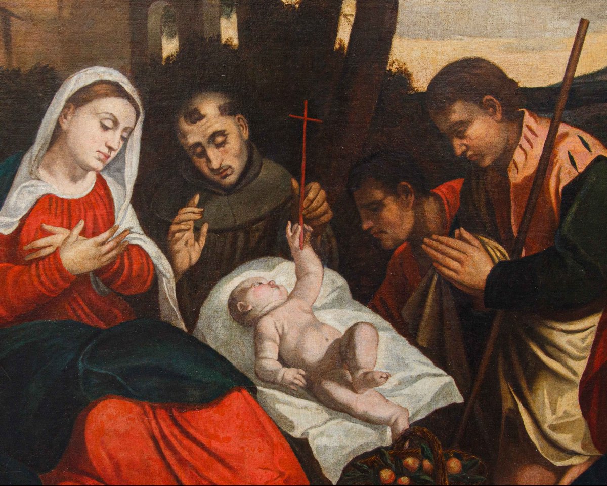 Bottega di Bonifacio de’ Pitati, Adorazione dei pastori  con i Santi Francesco e Caterina-photo-2