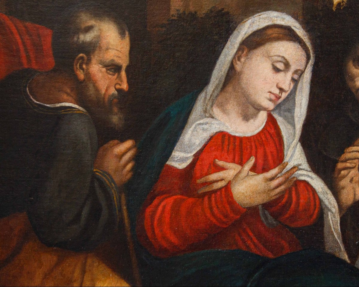 Bottega di Bonifacio de’ Pitati, Adorazione dei pastori  con i Santi Francesco e Caterina-photo-3