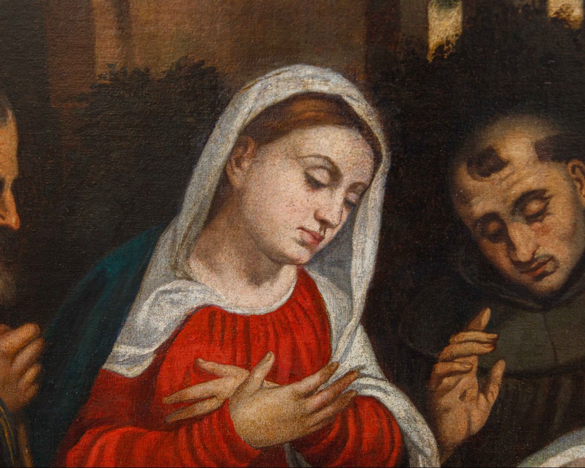 Bottega di Bonifacio de’ Pitati, Adorazione dei pastori  con i Santi Francesco e Caterina-photo-4