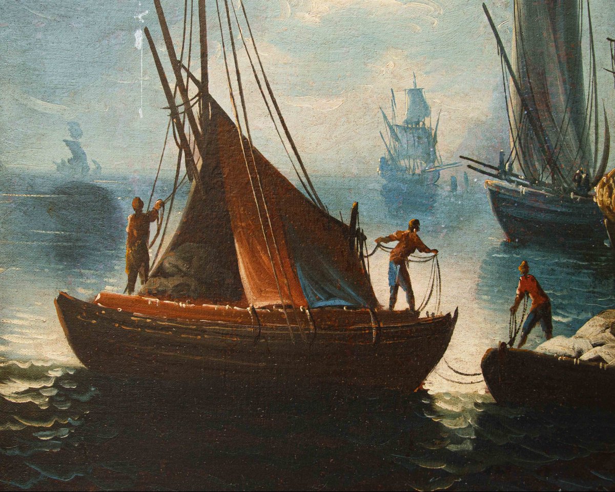 Francesco Antoniani (Milano, 1700/1710 - Torino, 1775), Veduta portuale con velieri-photo-2