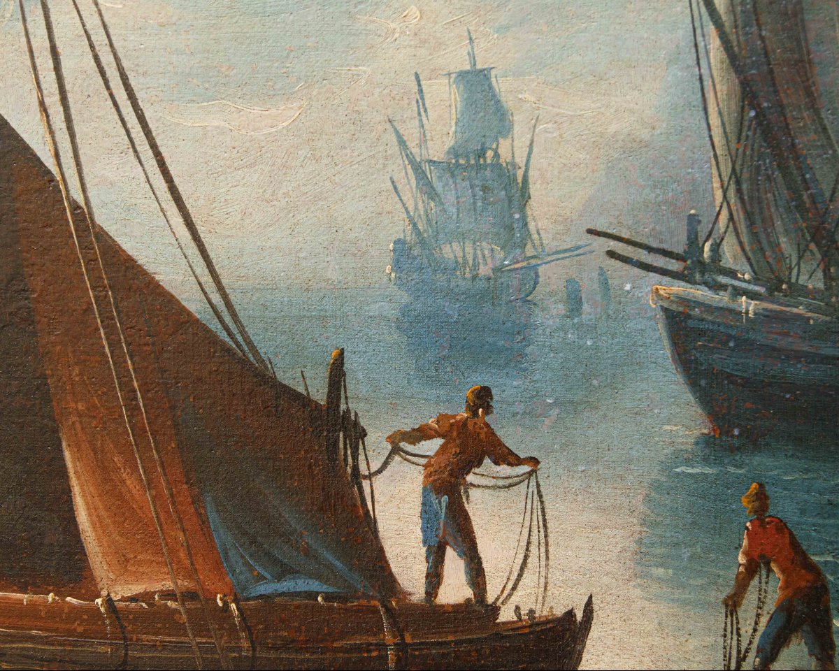 Francesco Antoniani (Milano, 1700/1710 - Torino, 1775), Veduta portuale con velieri-photo-3