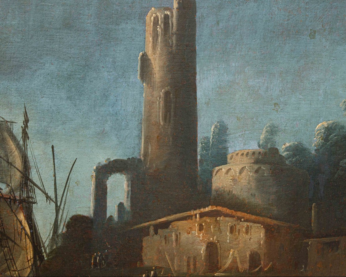 Francesco Antoniani (Milano, 1700/1710 - Torino, 1775), Veduta portuale con velieri-photo-4