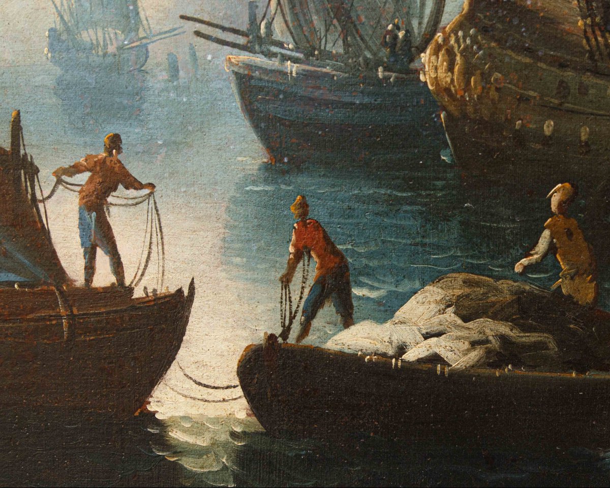 Francesco Antoniani (Milano, 1700/1710 - Torino, 1775), Veduta portuale con velieri-photo-5