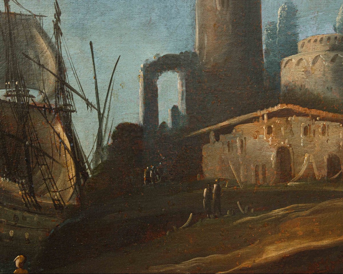 Francesco Antoniani (Milano, 1700/1710 - Torino, 1775), Veduta portuale con velieri-photo-7