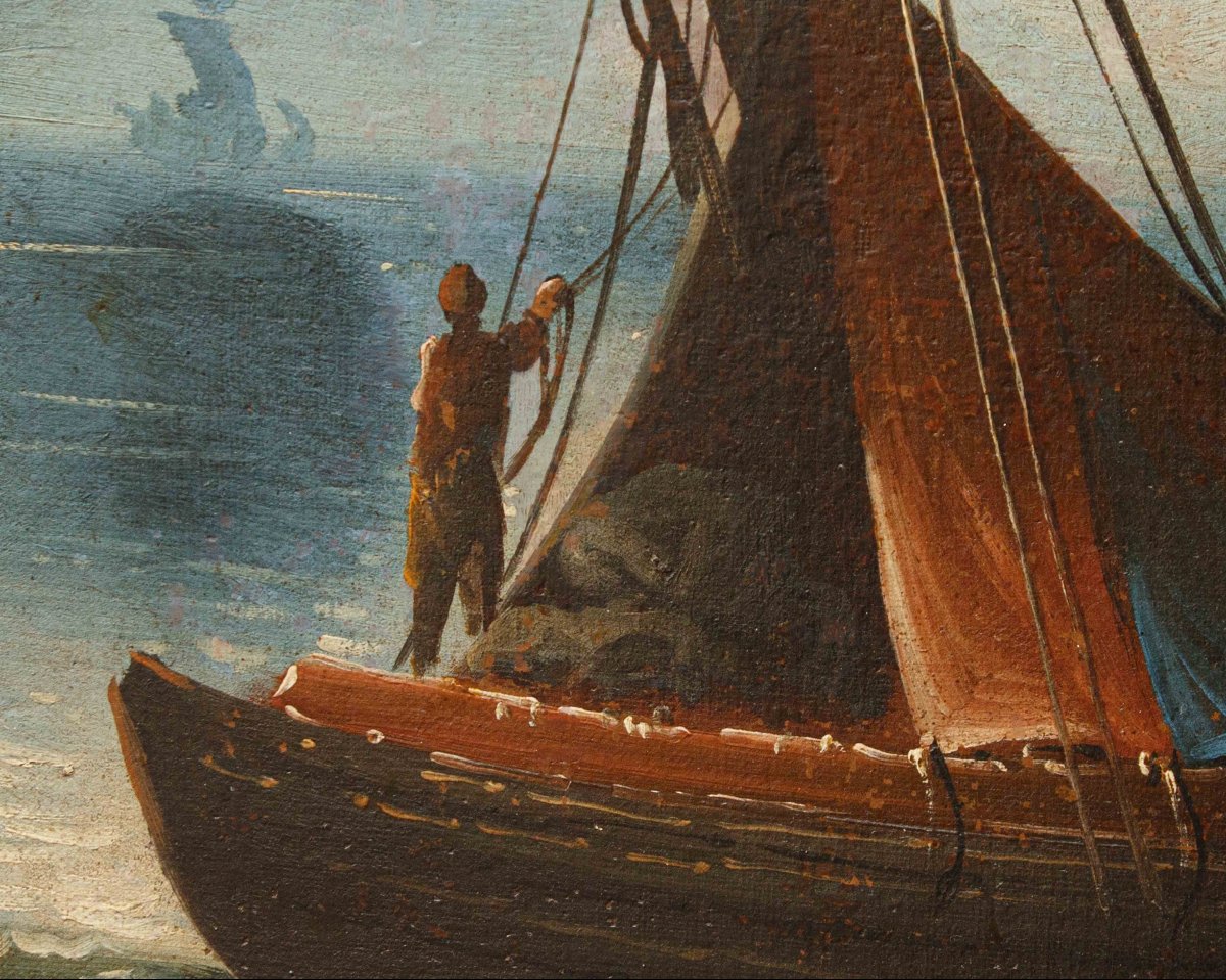 Francesco Antoniani (Milano, 1700/1710 - Torino, 1775), Veduta portuale con velieri-photo-8