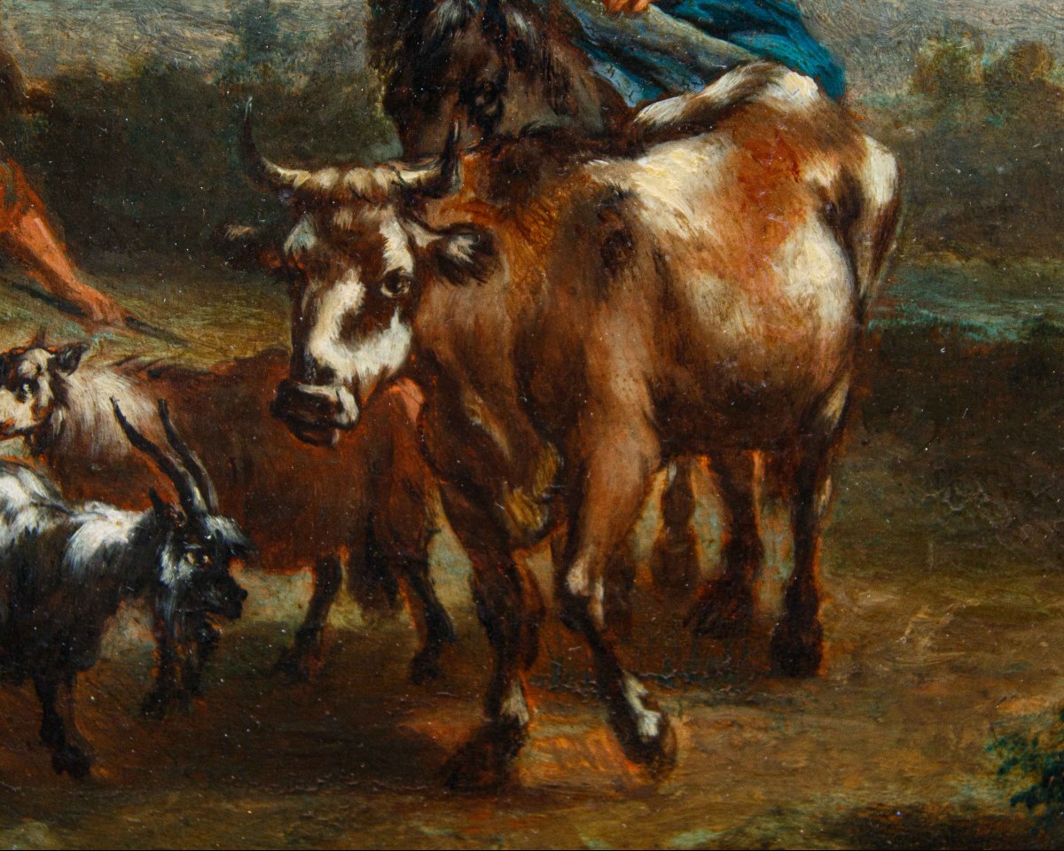 Christian Reder (Lipsia, 1656 – Roma, 1726) bottega di,  Coppia di scene agresti-photo-3