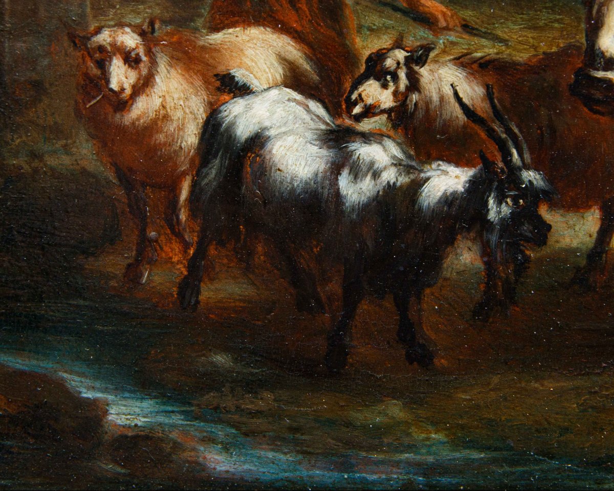 Christian Reder (Lipsia, 1656 – Roma, 1726) bottega di,  Coppia di scene agresti-photo-4