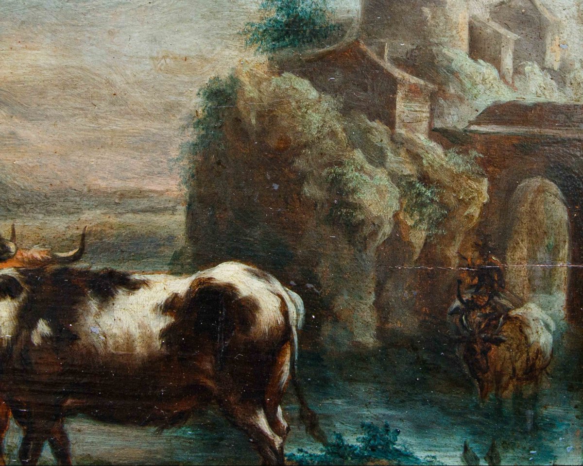 Christian Reder (Lipsia, 1656 – Roma, 1726) bottega di,  Coppia di scene agresti-photo-7