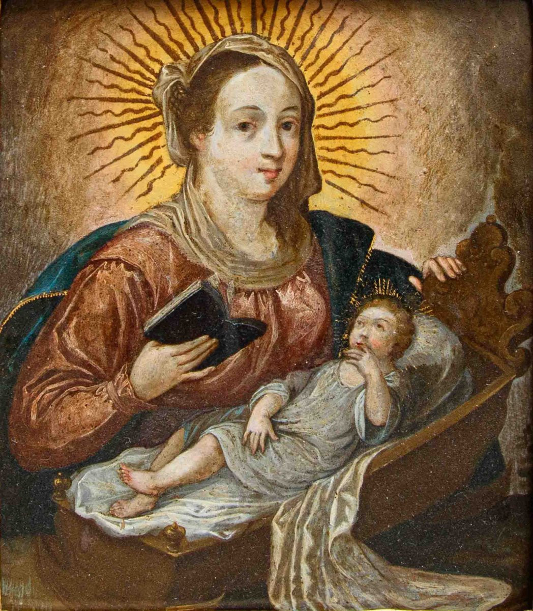 Scuola ispano-fiamminga di XVII secolo, Madonna con il Bambino-photo-3